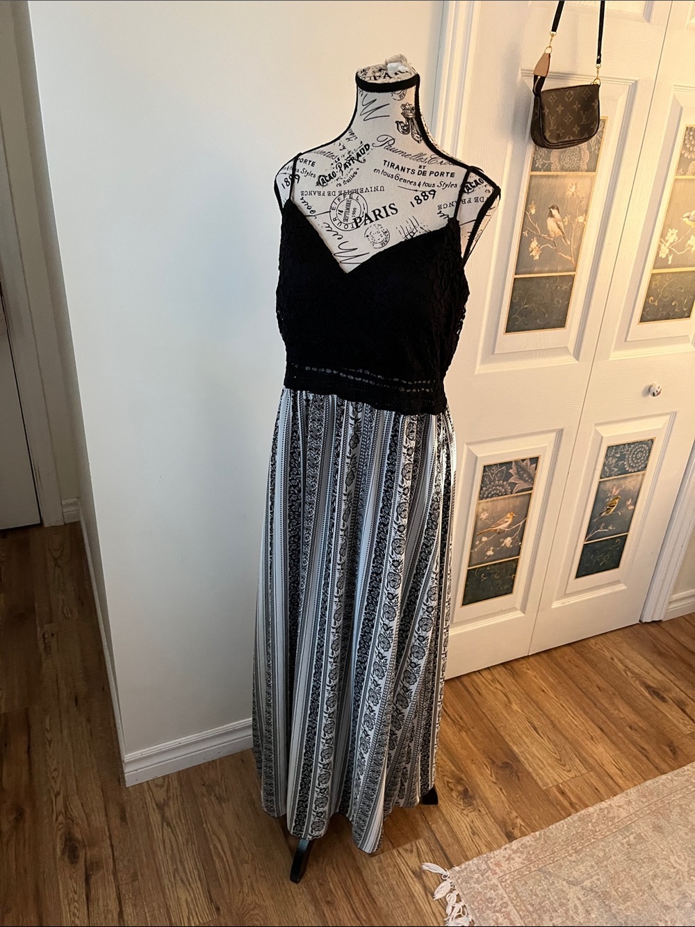 Black & White Maxi Dress with Patterned Skirt